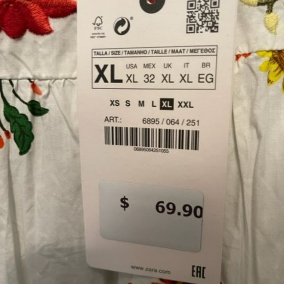 Zara White Embroidered floral Midi peasant Dress. - Picture 12 of 16